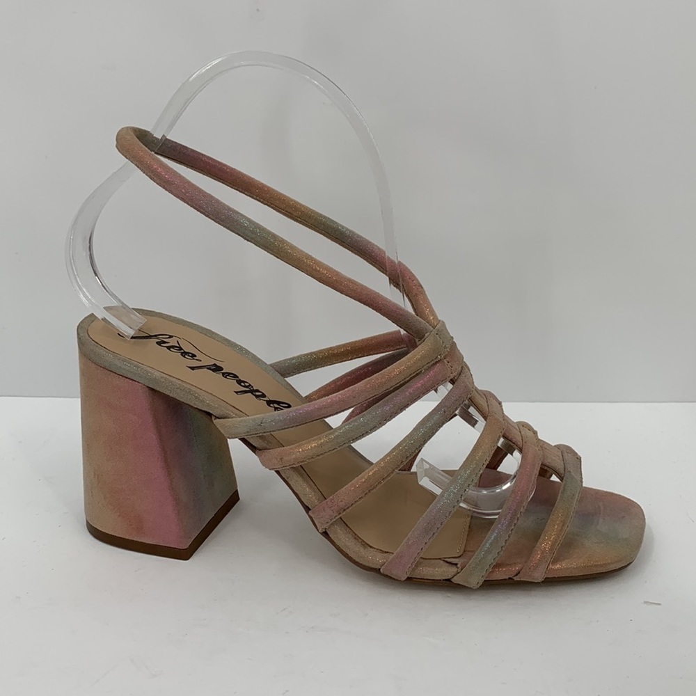 Free People Colette sandal shoe strappy rainbow metallic block heel new 39.5 9.5